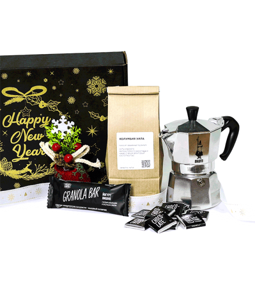Кофейный новогодний подарок: гейзер, кофе, гранола и шоколад