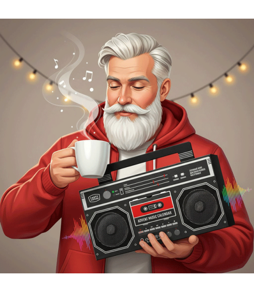 Адвент-календарь ADVENT MUSIC CALENDAR 2026 в виде ретро-магнитофона с 18 дрип-пакетами-кассетами и стикерами