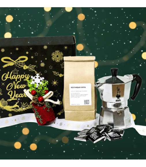 Подарочный набор Bialetti Moka Express на Новый 2026 год с кофеваркой и кофе